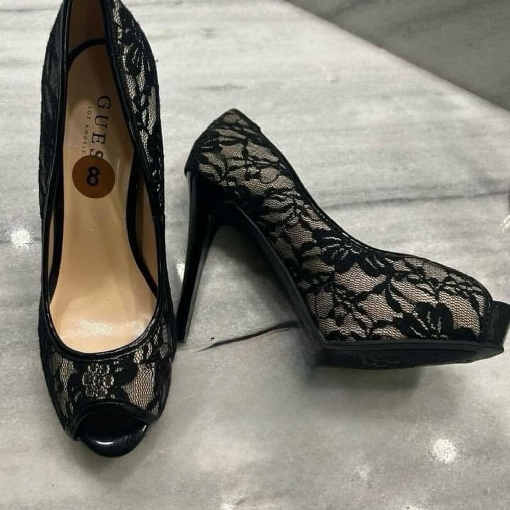 Guess Black Lace Overlay Heels